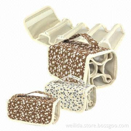 Cosmetic bag with nylon mesh compartment, large polka dot accessories